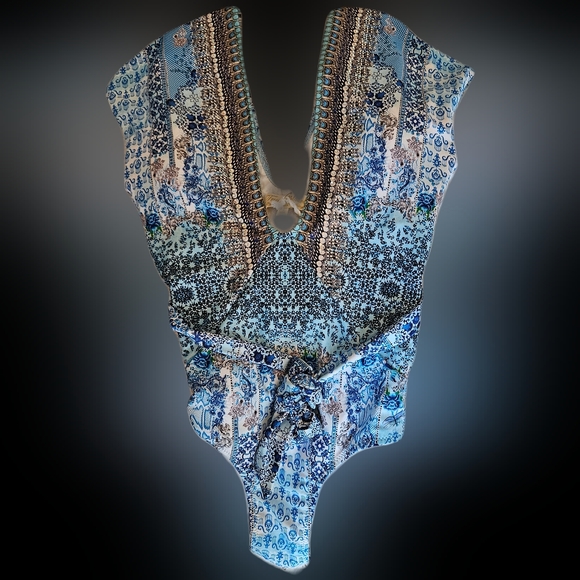 NWT Gorgeous La Moda True Colors Crystal Embellished  Bathing Suit SZ Med - Picture 4 of 16